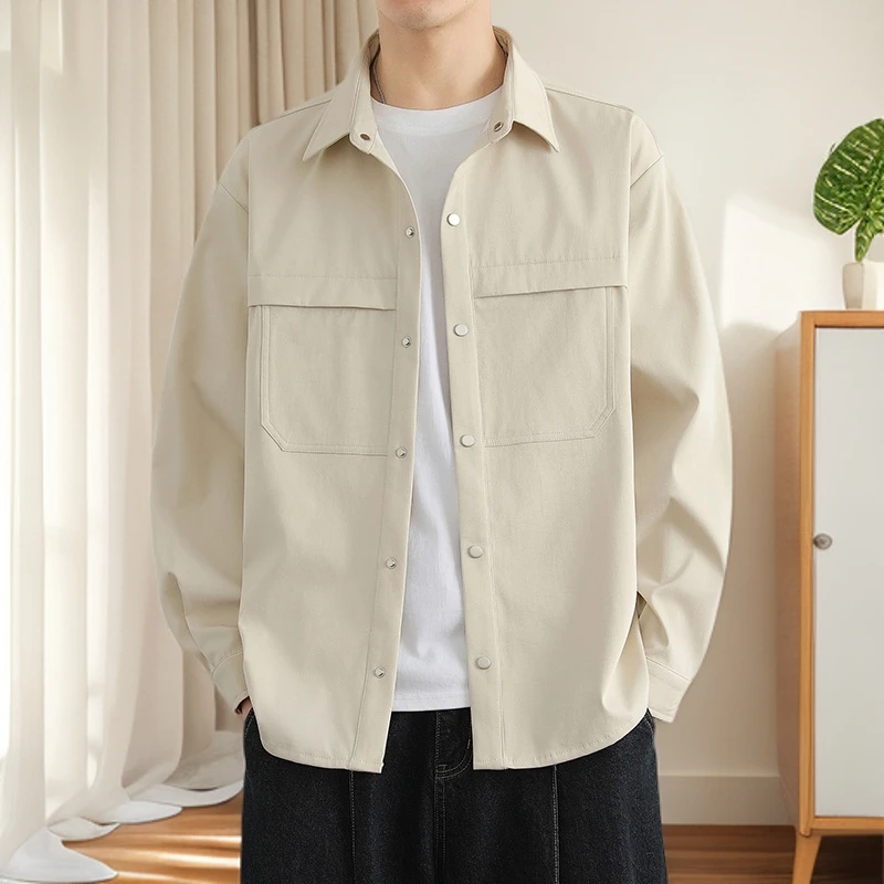 男士衬衫外套春秋长袖上衣宽松潮牌工装夹克打底衬衣韩版高端休闲