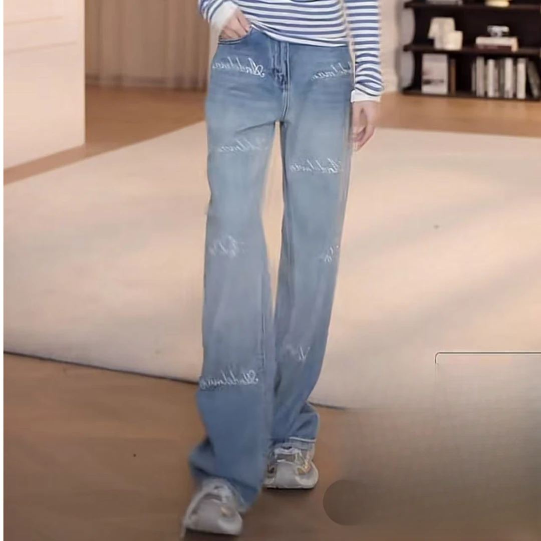 2025春夏休闲百搭花边烫钻字母牛仔裤LK2501663