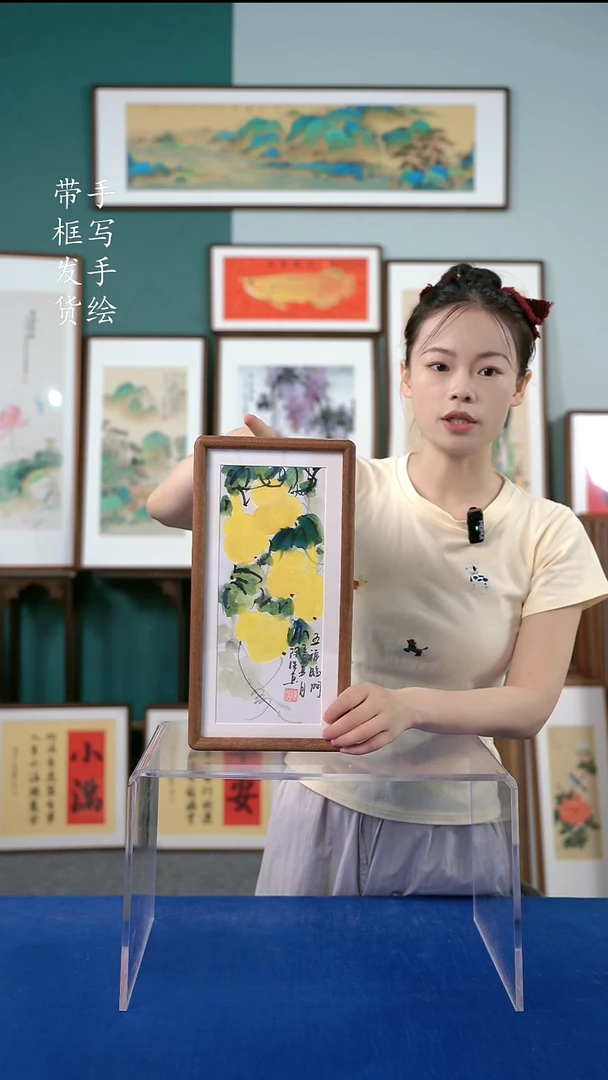 书法实木榫卯18*35葫芦 手写手绘作品