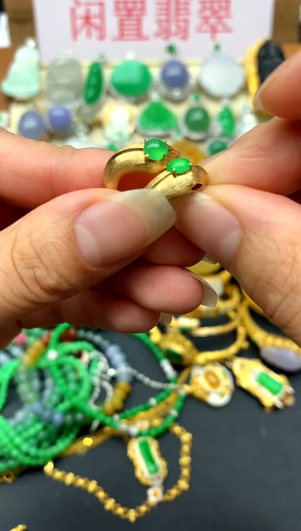 翡翠18K金镶嵌耳饰364-中国好珍宝