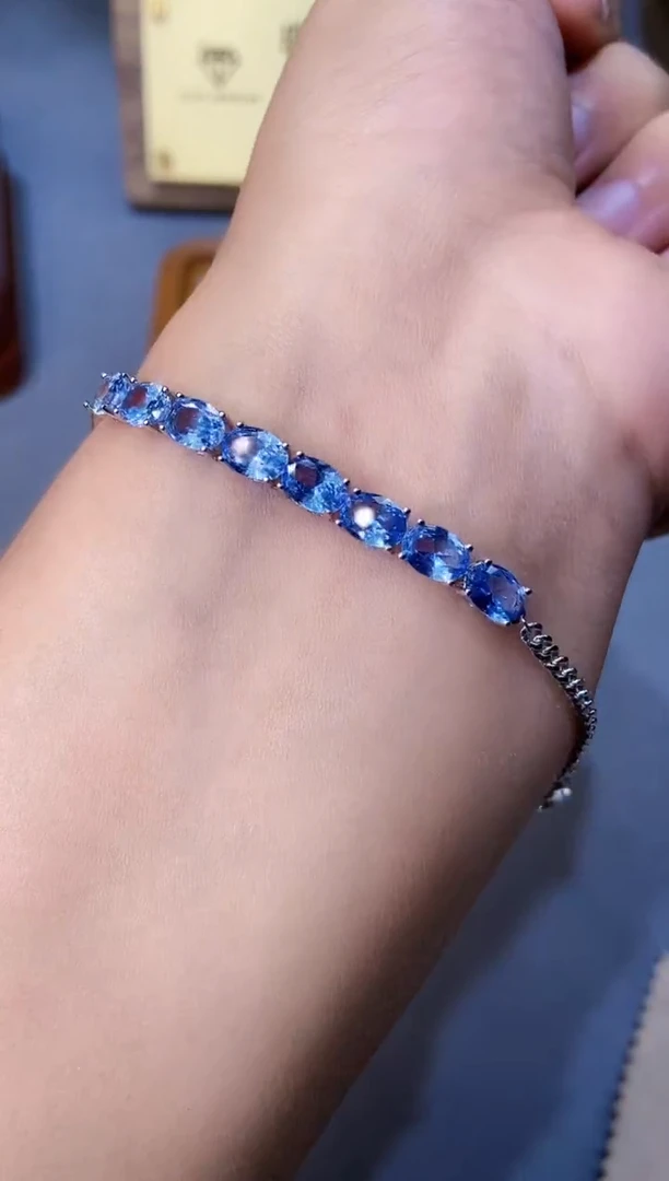 海蓝宝石手链银S925镶嵌355