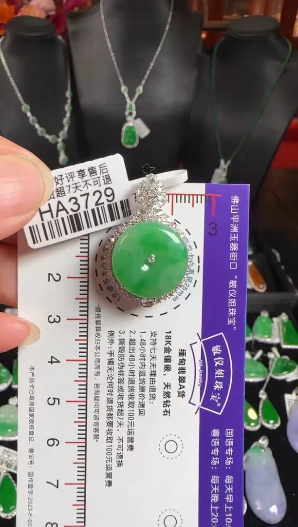 颈饰18K金镶嵌翡翠HA3729平安扣