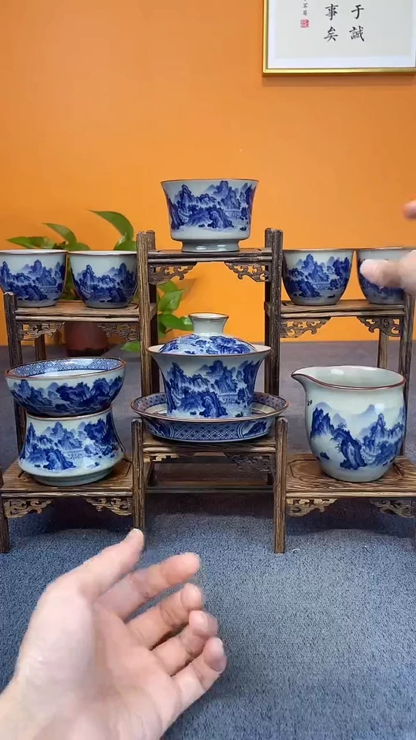 陶瓷景德镇釉下青花八件套＋壶