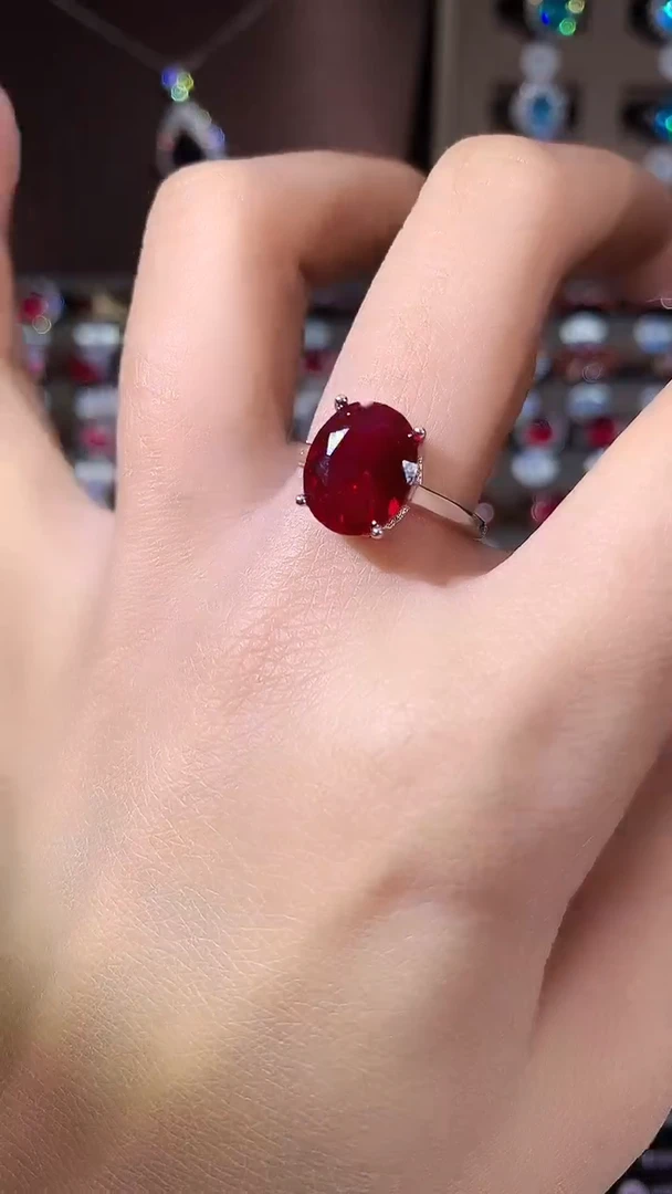 无925银酒红戒指