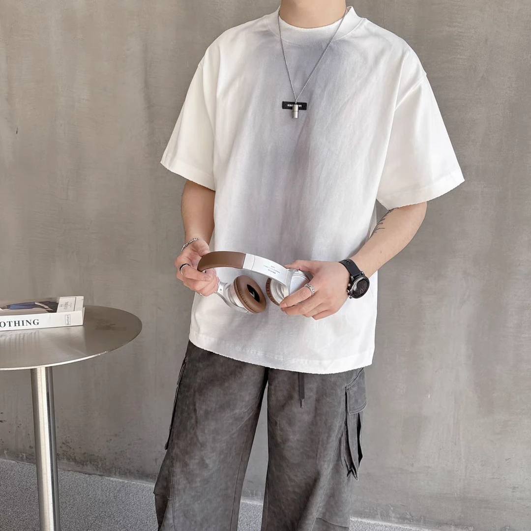 【囍】男士夏季ins宽松渐变扎染纯棉印花T半袖 99005