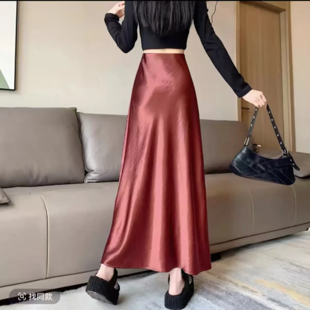 2025春秋高级缎面半身裙时尚洋气百搭轻奢显瘦长裙A字版鱼尾裙
