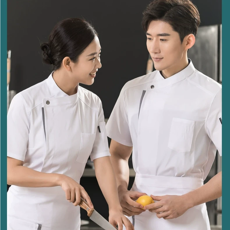 高端厨师服工作服夏季厨房透气高档行政总厨厨师服短袖厨师工作服