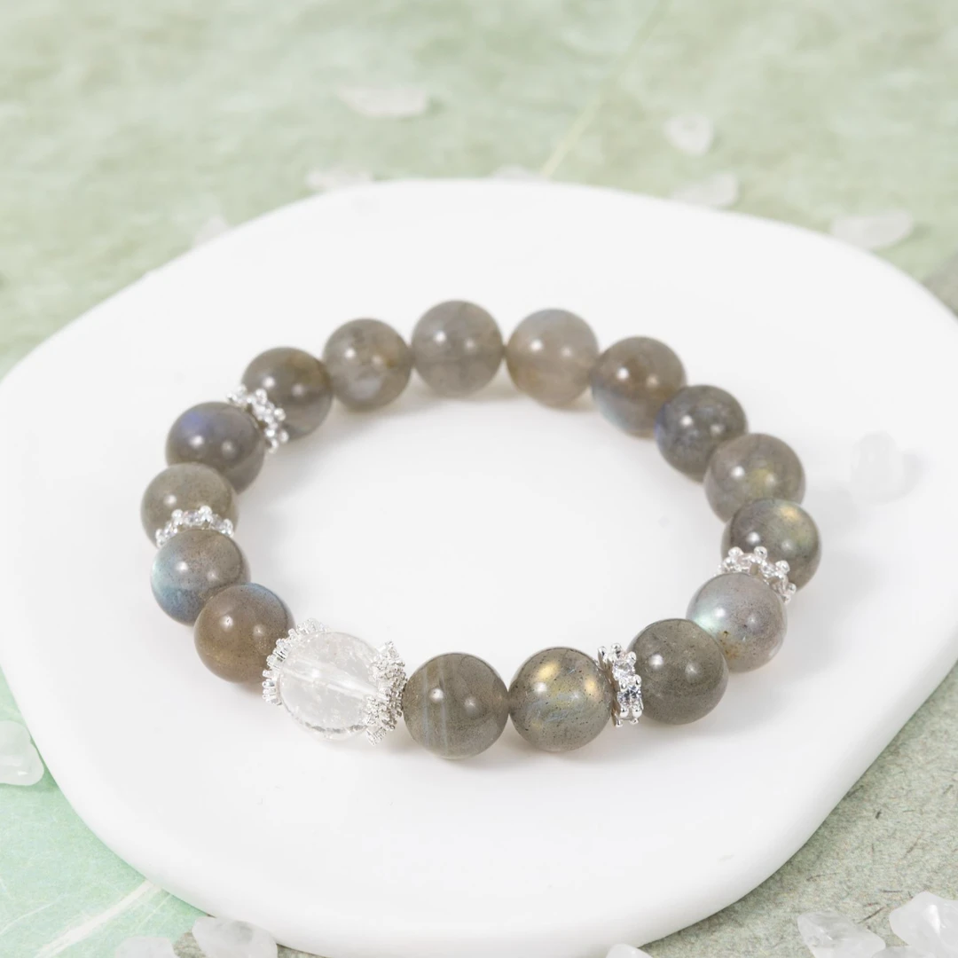 【花赏月容】灰月光+白阿塞原创设计幽蓝月光长石手串多样性发一