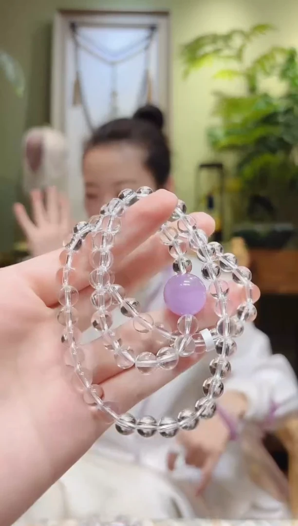 【闪购商品】锂辉石手串未镶嵌紫锂辉单珠白水晶手串三圈