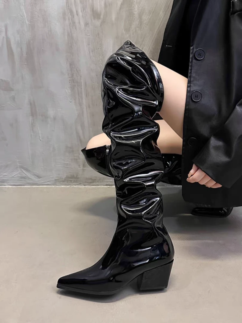 K92-1长靴弹力靴过膝靴网红百搭黑色高跟中筒秋冬长筒