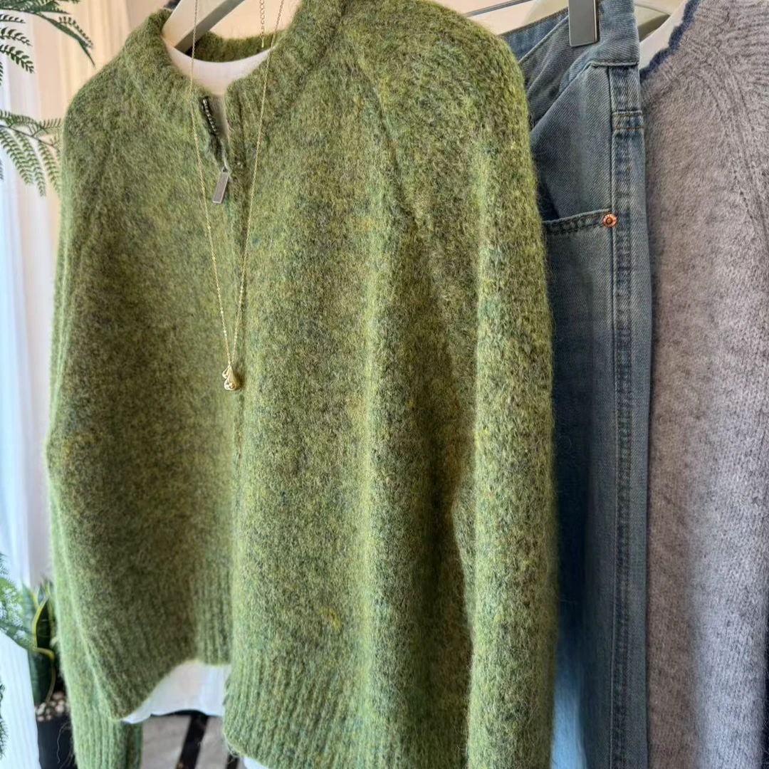 韩系软糯洋气拉链针织开衫女秋冬新款慵懒风软糯奶fufu毛衣外套潮