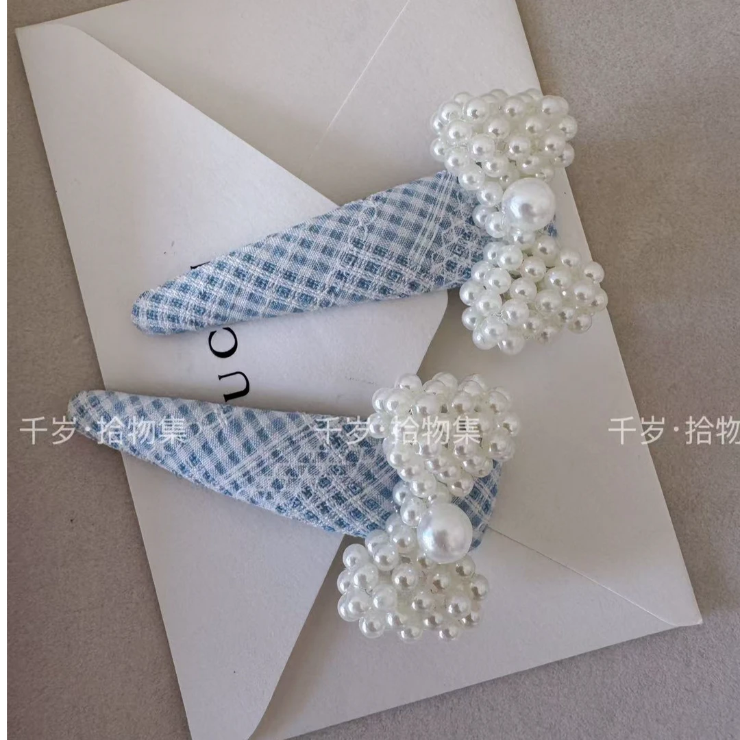 甜美BB夹可爱风法式发夹蓝色手工头饰重工系列(E13)