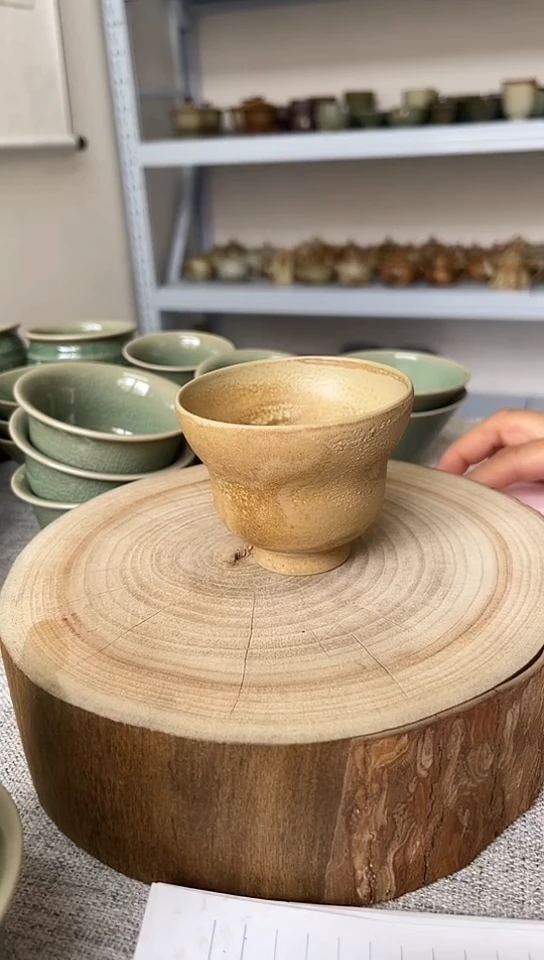 瓷片原生态原矿草木灰釉微瑕杯子