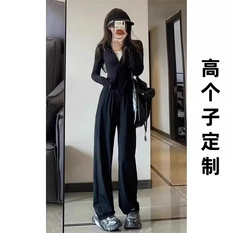 180高个子加长款黑色冰丝防晒裤女夏季薄款175超长窄版凉凉直筒裤