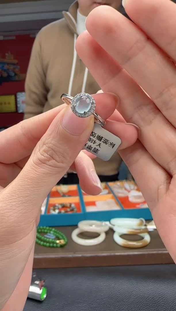 银S925镶嵌戒指翡翠高冰翡翠戒指