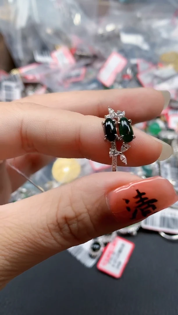 银S925镶嵌戒指翡翠天然A货缅甸翡翠