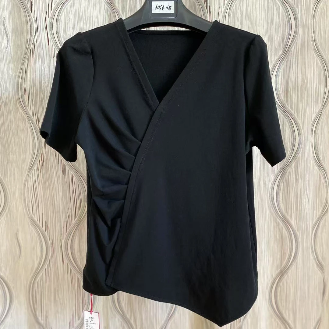胖人坊大码女装不规则V领上衣4478   衣长63   114