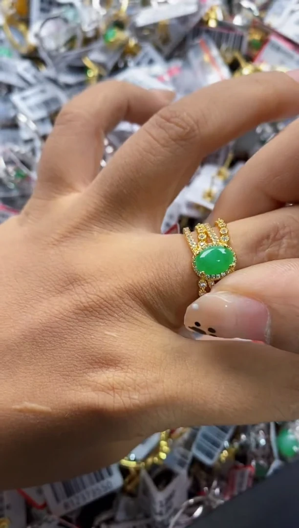 银S925镶嵌戒指翡翠10 10 10    1