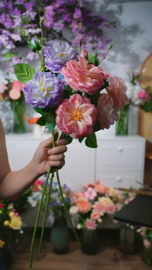 3枝混色月季花花