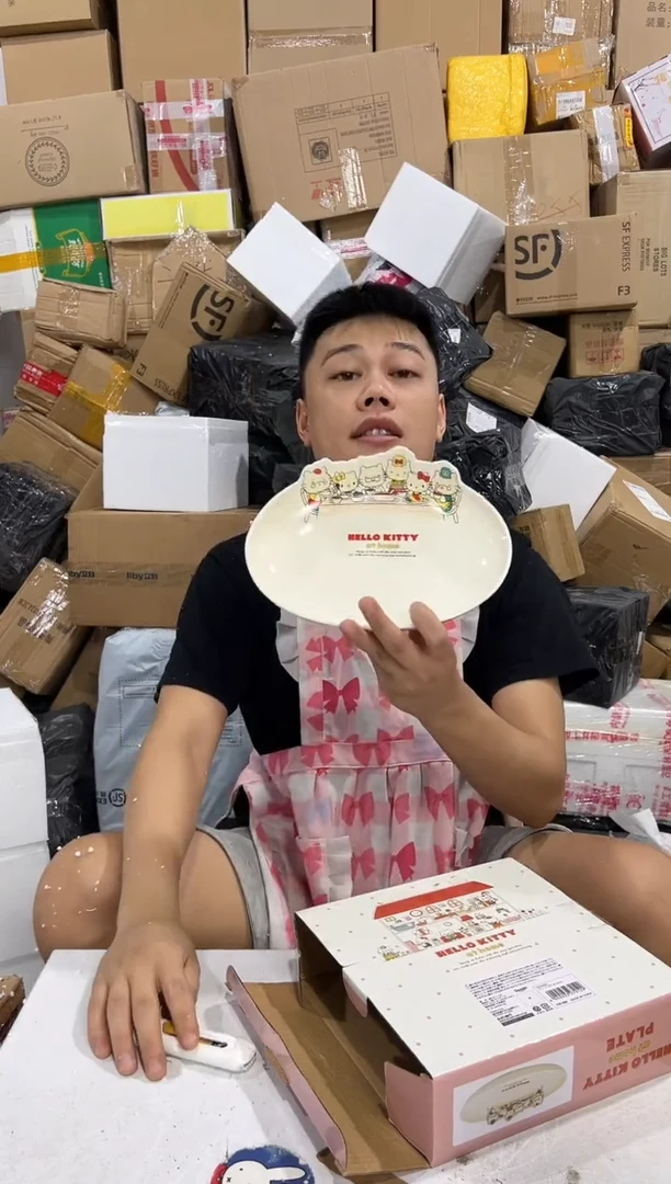 瓷片原盒kt猫一家人餐盘