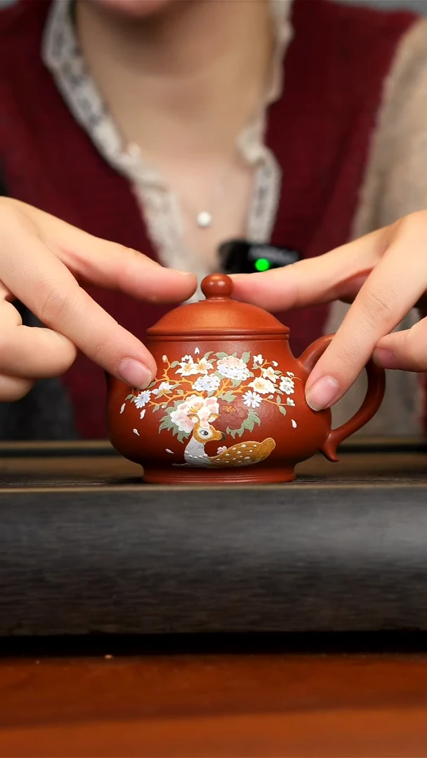 【闪购商品】紫砂茶壶朱泥潘壶 一路生花