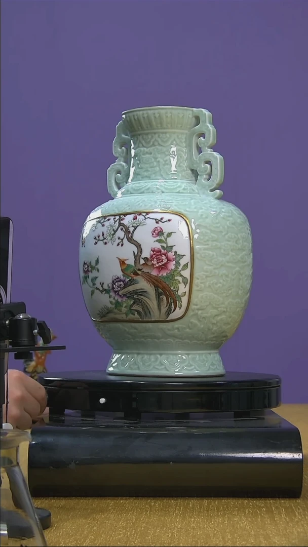 【闪购商品】摆件C111/   两面开窗双耳花鸟瓶/1件