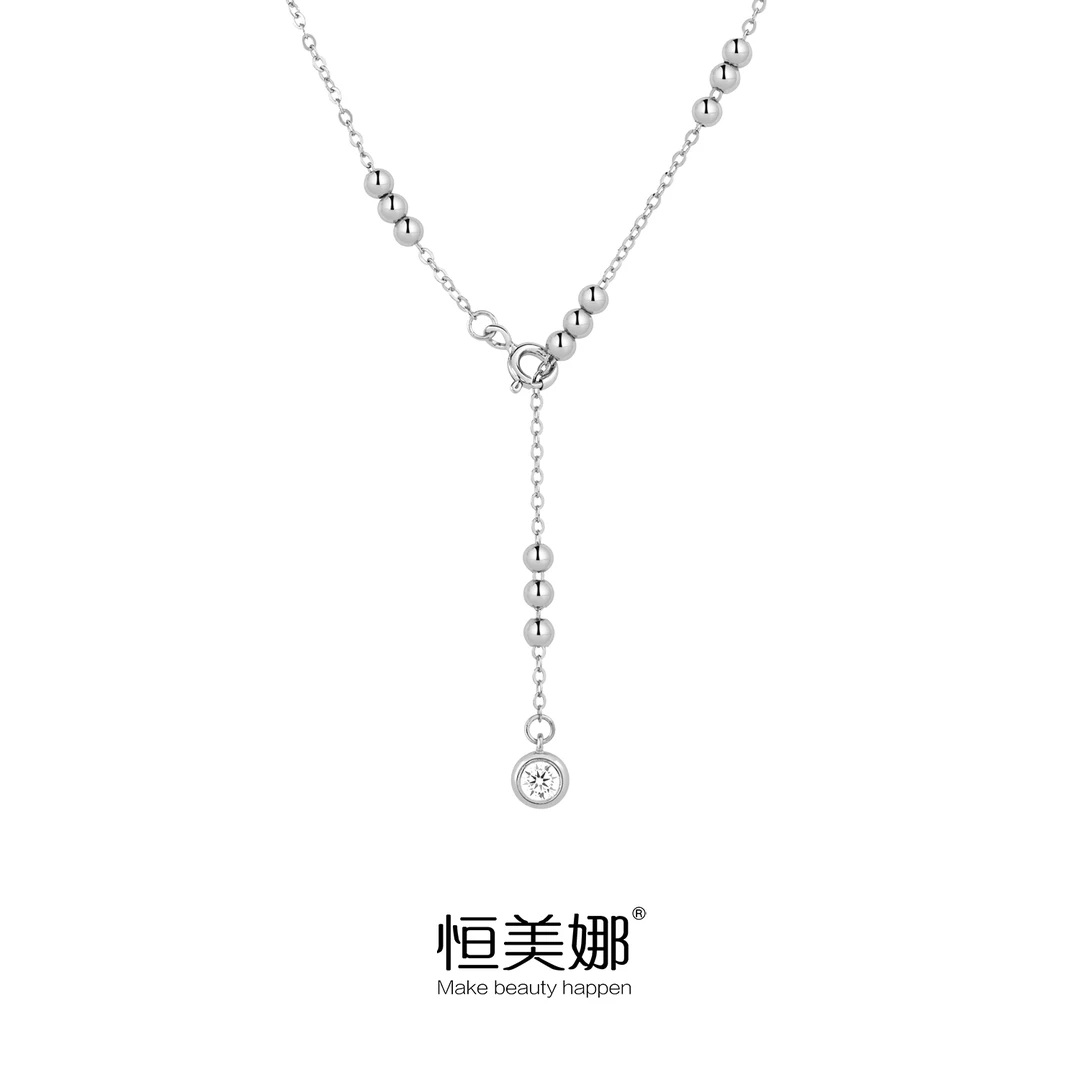 恒美娜 坠链均925银莫桑石 豆豆素链气质轻奢时尚百搭小众简约