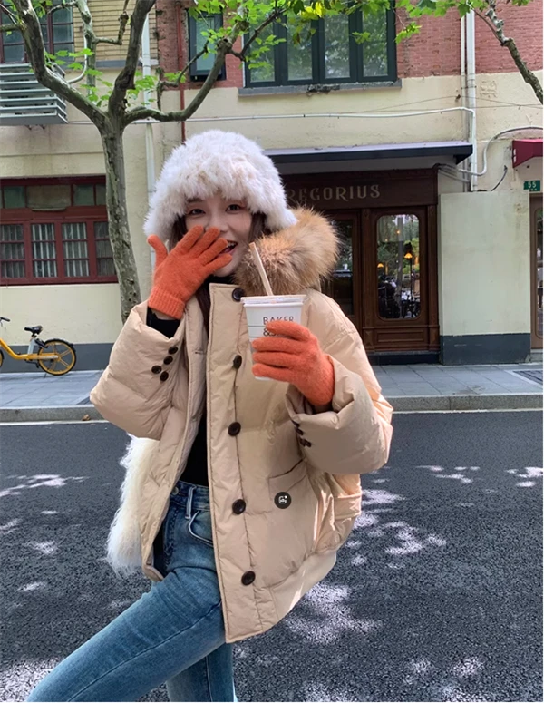 [清仓]大毛领短款羽绒服2024冬季感小个子加厚白鸭绒外套