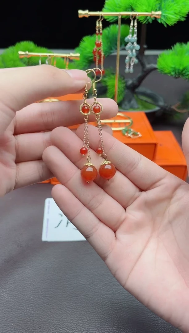 玛瑙/玉髓耳饰银S925镶嵌331