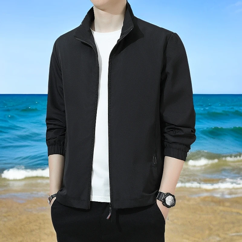 春秋男士新款纯色立领夹克薄款宽松百搭韩版帅气修身休闲外套流行