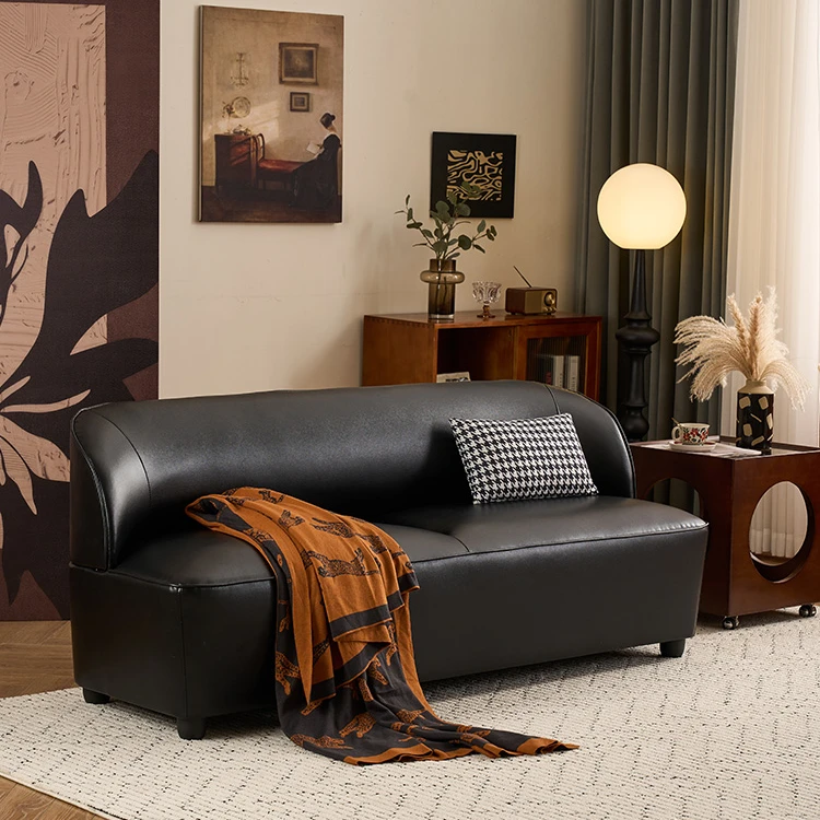 黑色百搭小户型皮艺沙发简约现代服装店接待休闲区网红网红家具