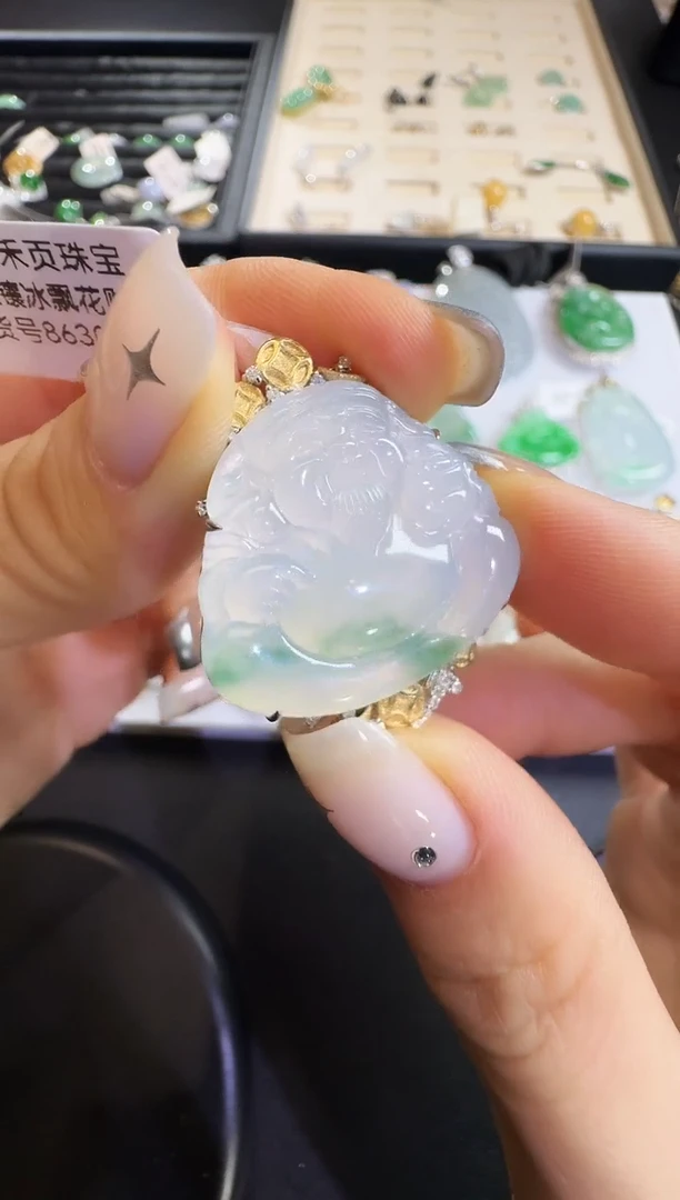 翡翠18K金镶嵌吊坠(不含链)【源头工厂】钻石镶嵌