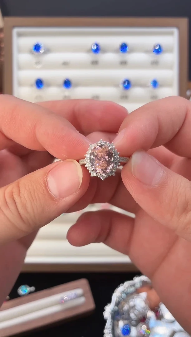 戒指彩色蓝宝石银S925镶嵌123456