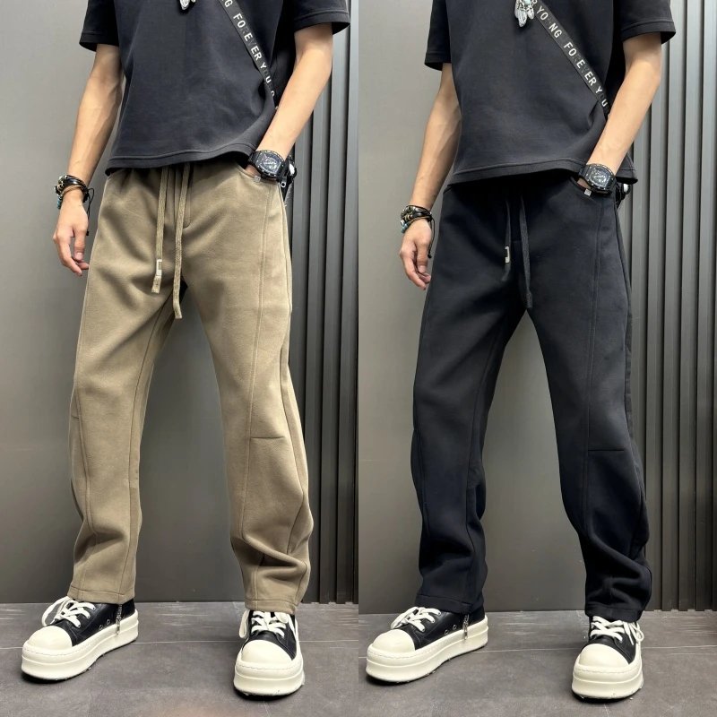 立体拼接休闲裤直筒裤男裤2025秋季运动美式纯色美式痞帅风格卫裤