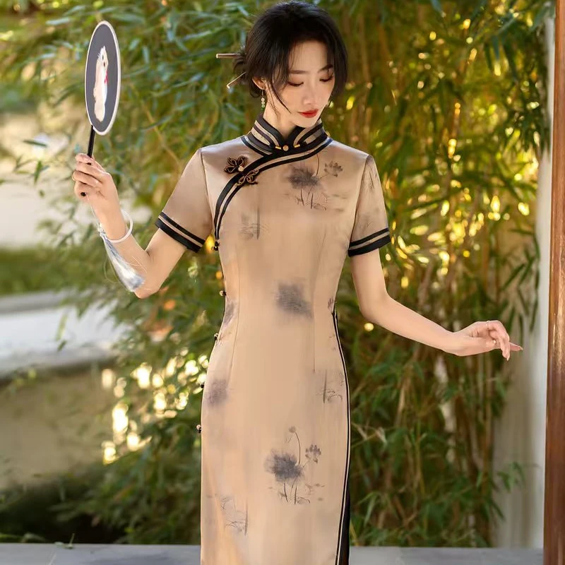 6521---（黑金）--苏州高端旗袍高腰款