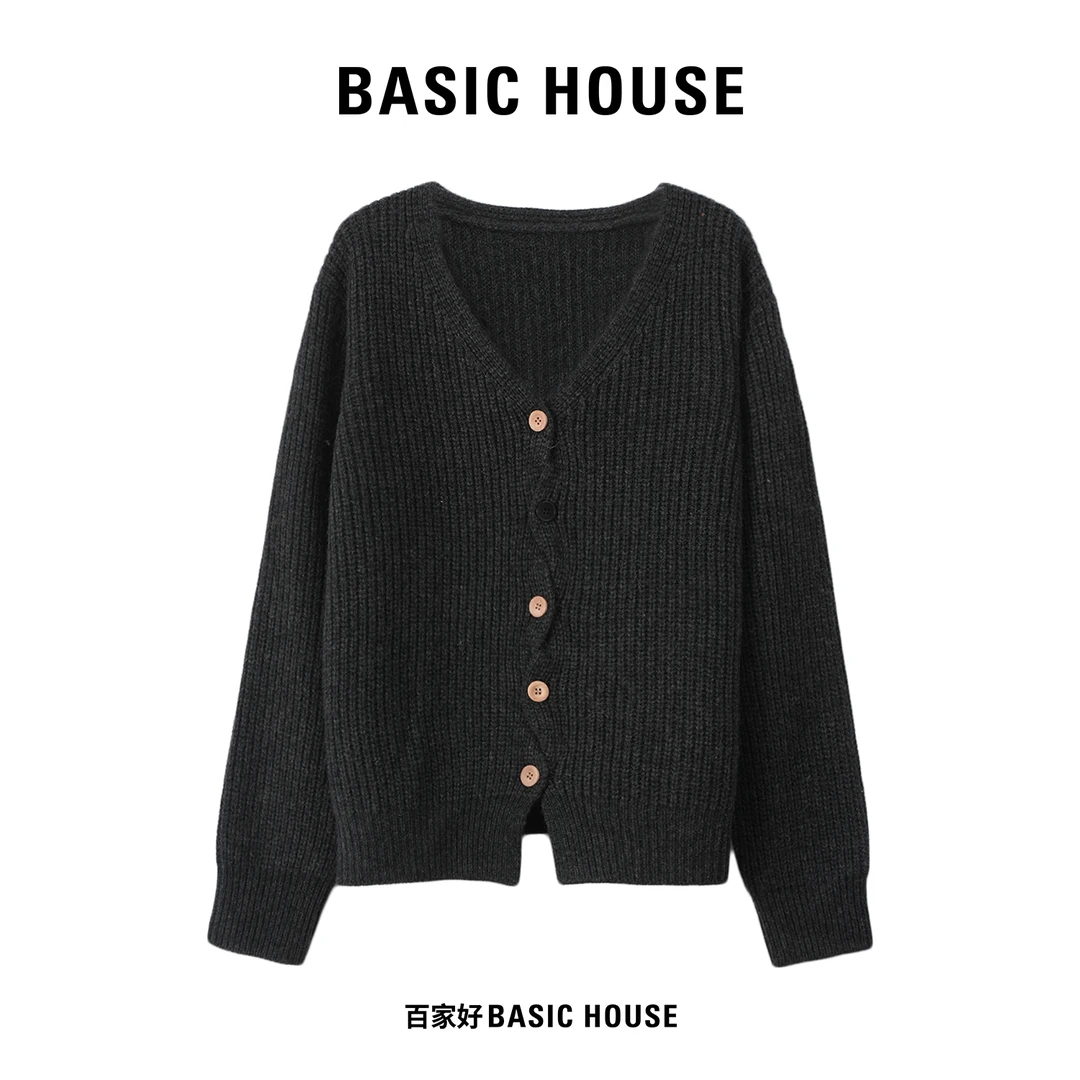 Basic House/百家好2025年秋季新款单排扣时尚针织衫G772 MM