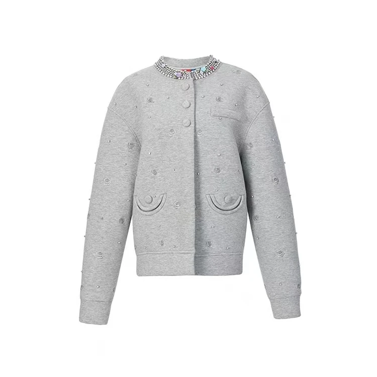 LeFame/拉飞姆2024年秋季华丽玫瑰花装饰卫衣开衫LF24Q21SC283