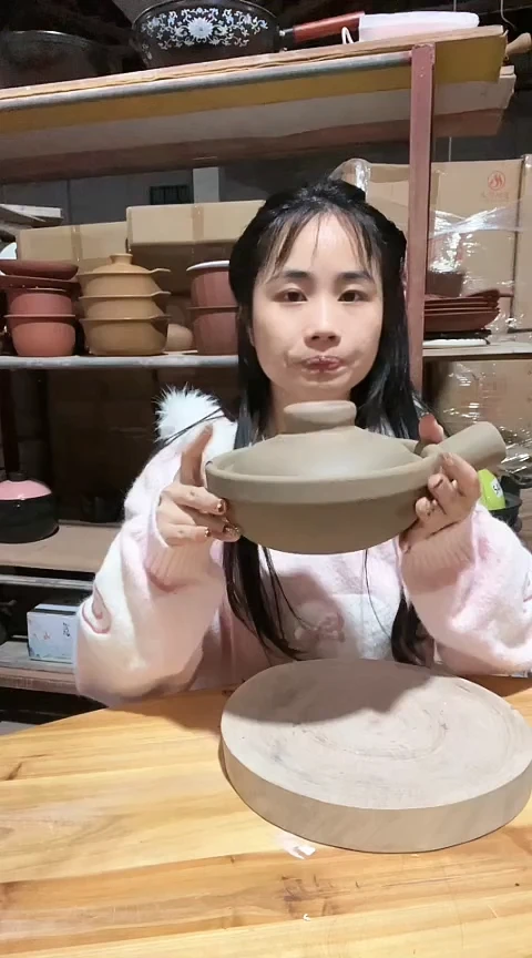 陶瑕疵1.0原陶手把锅带盖