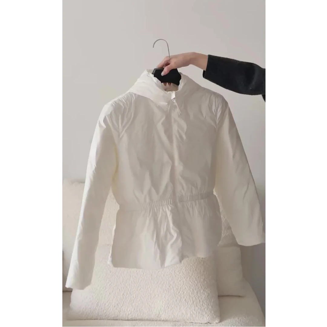 韩系时尚百搭奶油白棉服女冬季新款韩版休闲宽松保暖连帽棉衣外套