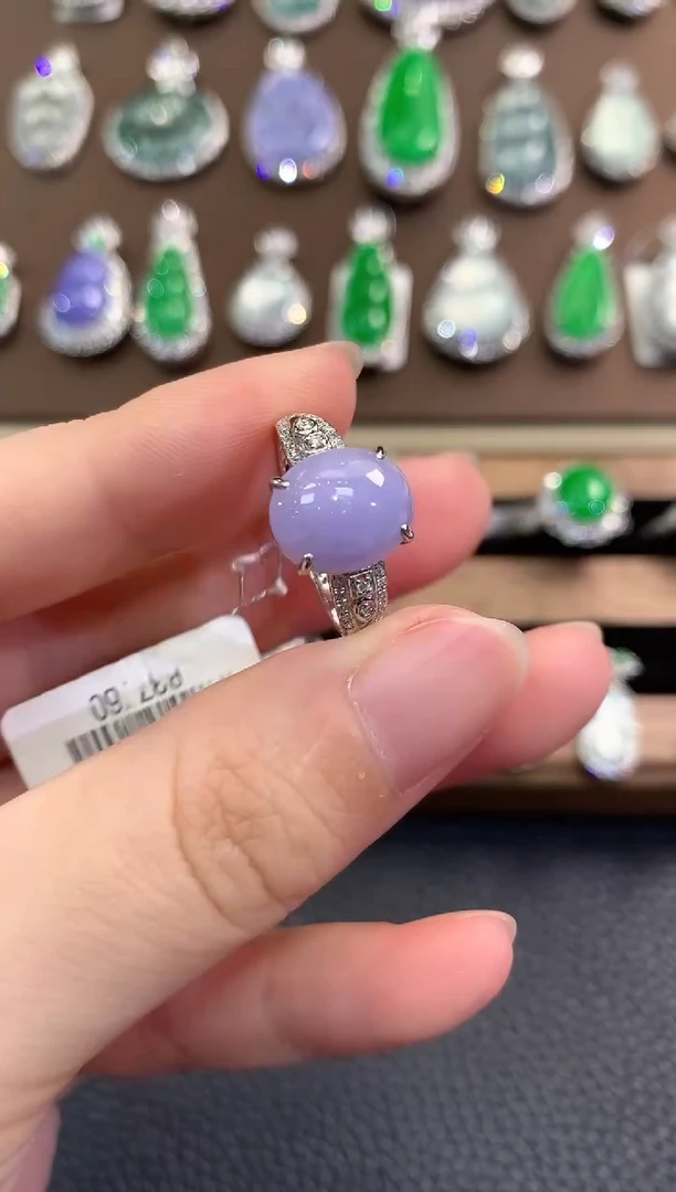 翡翠戒指18K金镶嵌春日珠宝 B24紫货有色差