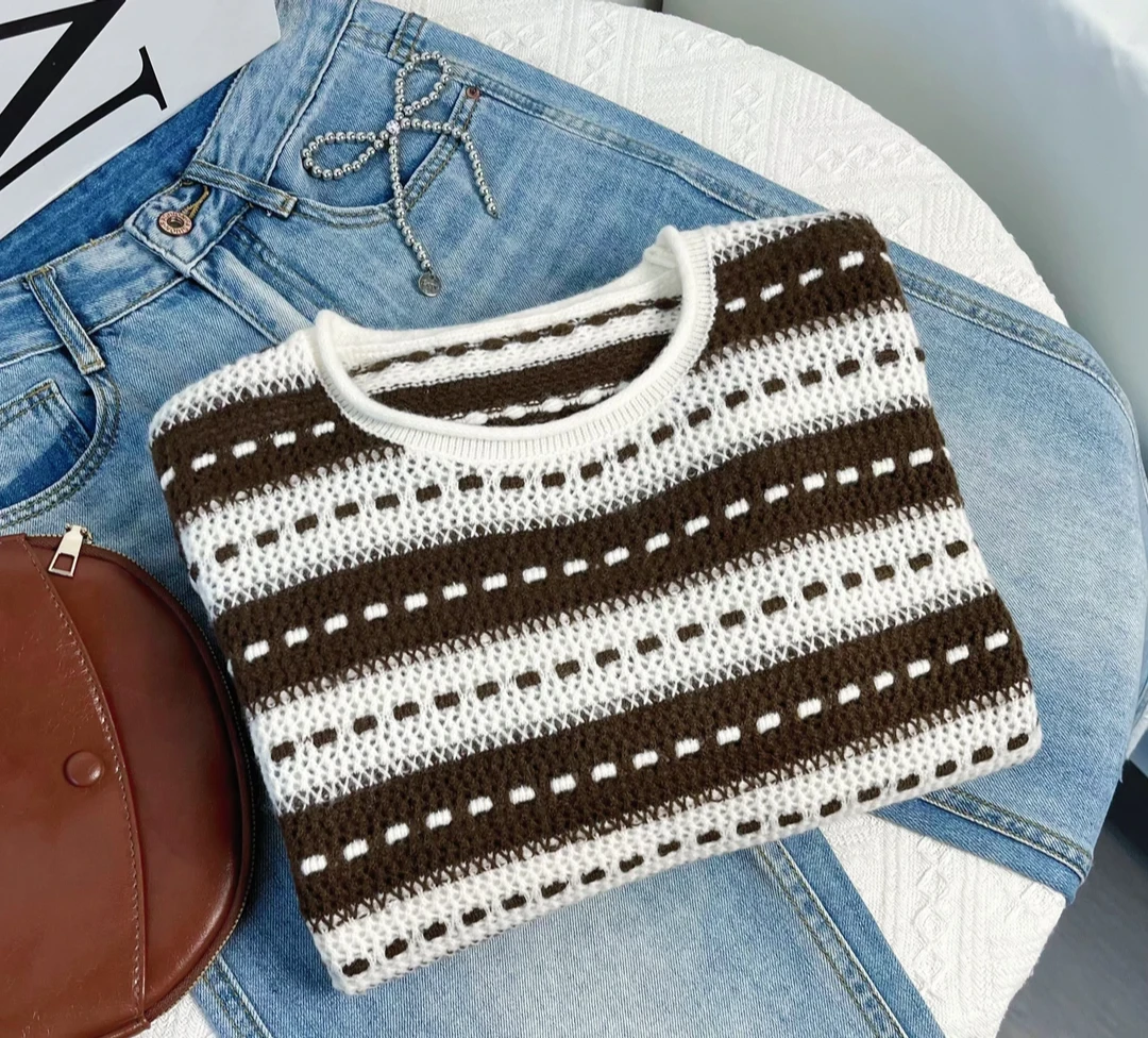 清-玲姐家棕色条纹慵懒宽松针织毛衣280344