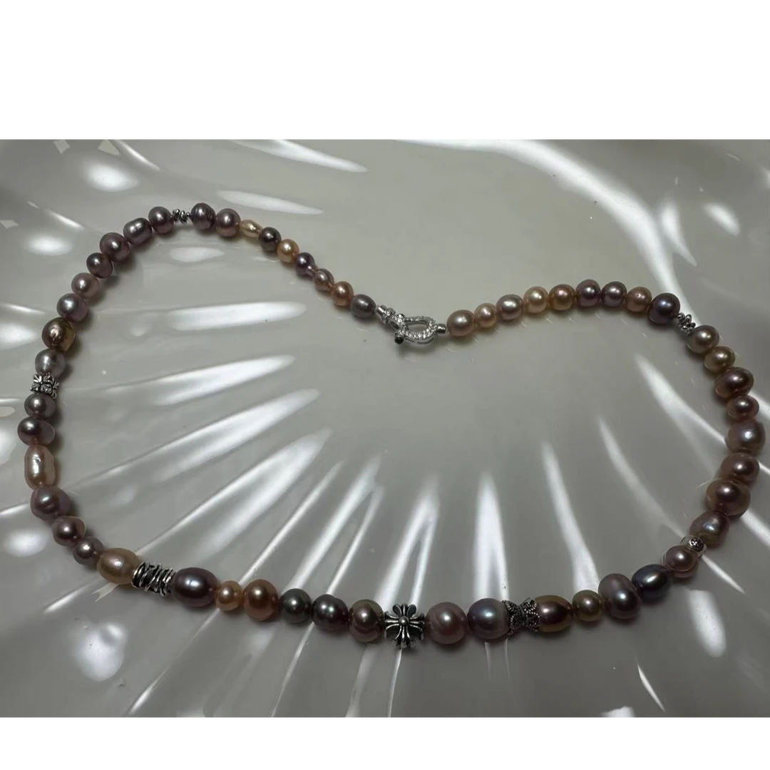 天然淡水珍珠Keshi （有瑕）3.7-8mm欧若风珠宝S925银扣头项链时尚