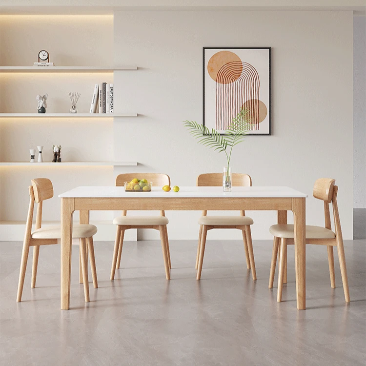 实木奶油风岩板餐桌椅小户型现代简约原木长方形桌吃饭桌北欧日式