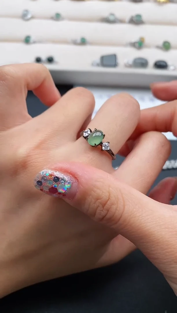 银S925镶嵌戒指翡翠7777777+4