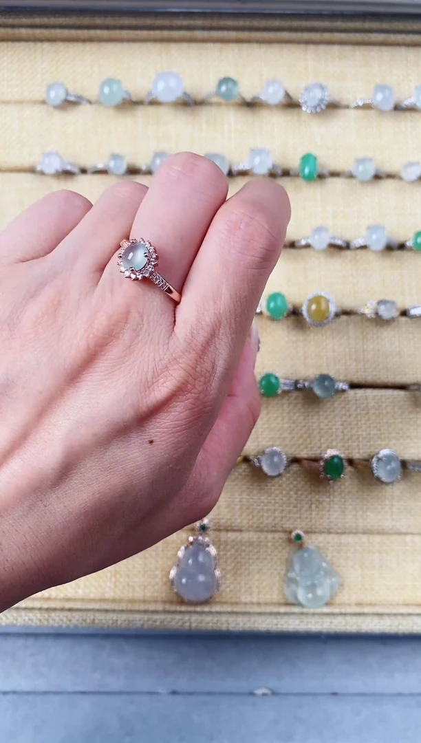 银S925镶嵌戒指翡翠银镶嵌翡翠戒指