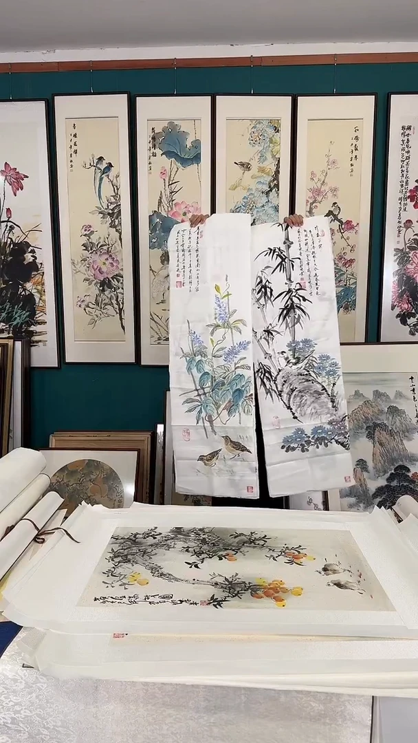 国画花鸟四条屏画芯
