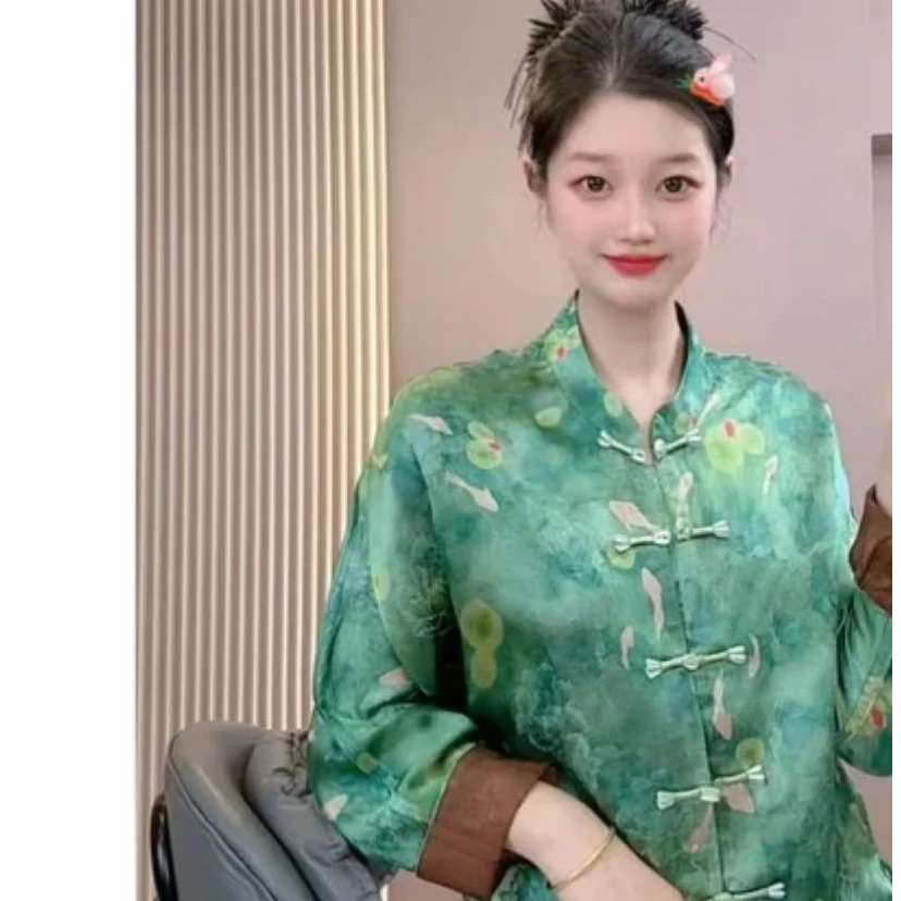 锦鲤香云龟裂纹黑胶绸中式新国风时尚百搭上衣复古中国风外套8802