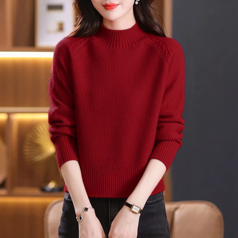 【羊毛衫】加厚毛衣半高领小个子短款长袖针织衫内搭打底衫