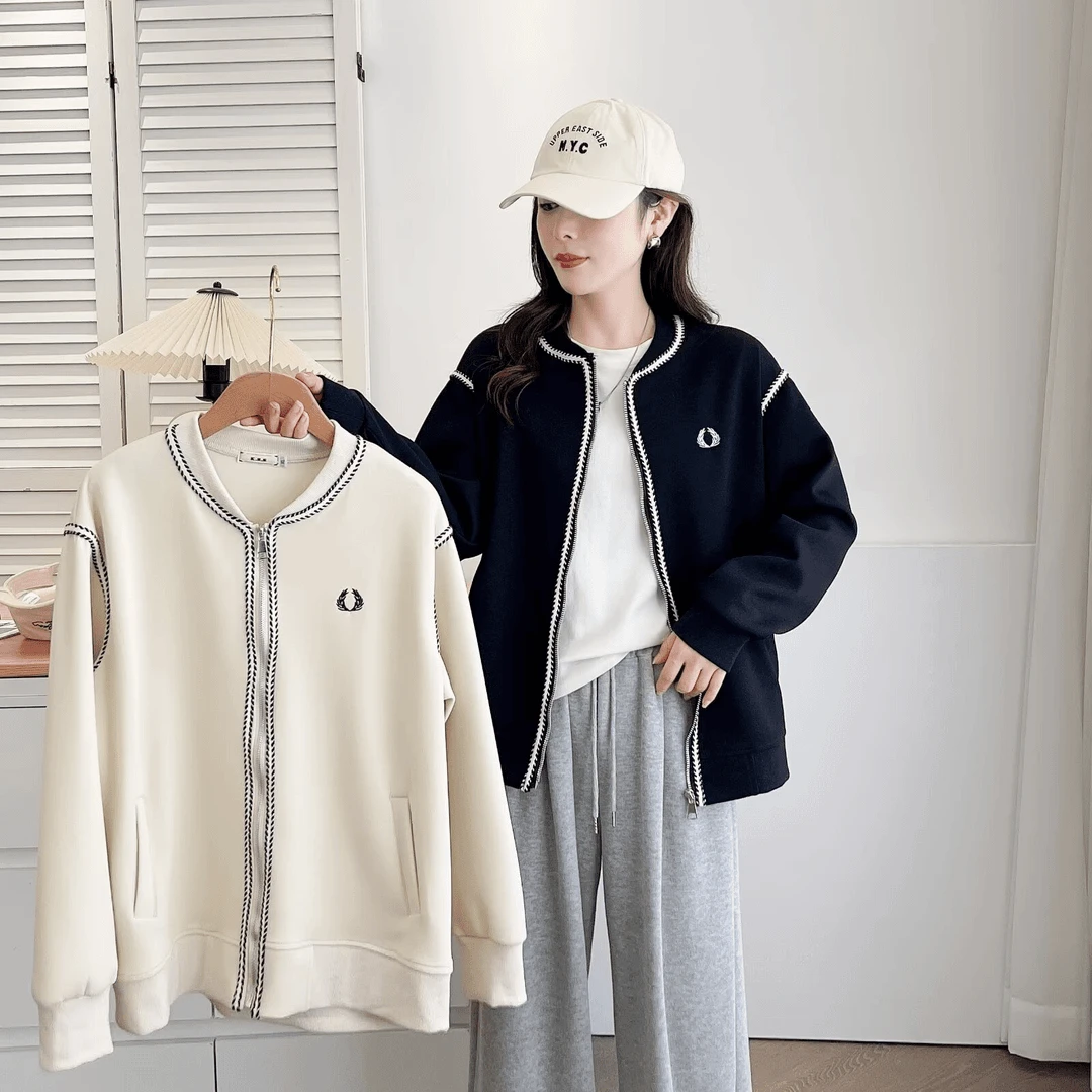 【琦琦】110-200斤大码女装春装新款百搭小香风棒球服夹克