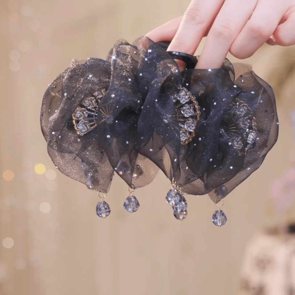 【国风裙摆】超仙扇子流苏抓夹蓬松高颅顶显发量鲨鱼夹发夹头饰